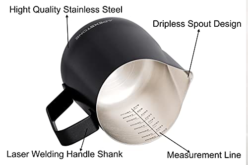Apexstone 20 Oz Black Espresso Steaming Pitcher, Espresso Milk Frothing Pitcher 20 Oz Black, Coffee Milk Frothing Cup, Coffee Steaming Pitcher 20 Oz/600 Ml #TOP3
