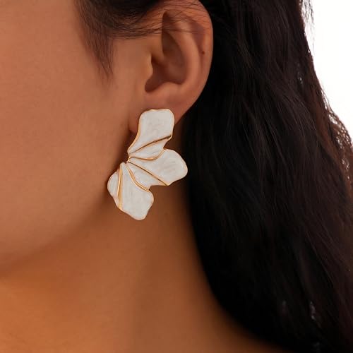 Floral Statement Earrings for Women Large Big Unique Vintage Flower Leaf Butterfly Irregular Dangle Earrings Perfect for Wedding Birthday Gifts Trendy Jewelry Gold White4