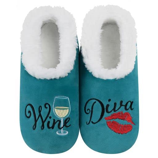 Snoozies Wine Slipper Socks for Women Funny Wine Gifts and House Slippers Soft Non-Slip Sherpa Lining Indoor Cute