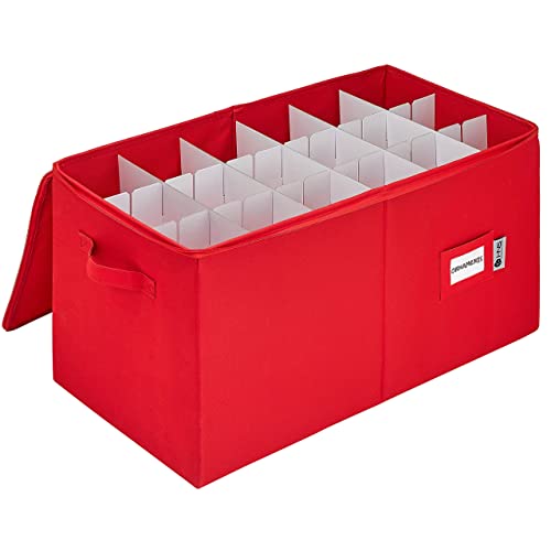 Christmas Ornament Storage Container With Dividers -Box Stores Up To 54 - 4" Ornaments, Zippered, Convenient, Adjustable, Heavy Duty 600D, Large Organizer Bin To Protect And Store Holiday Décor (Red) #TOP7