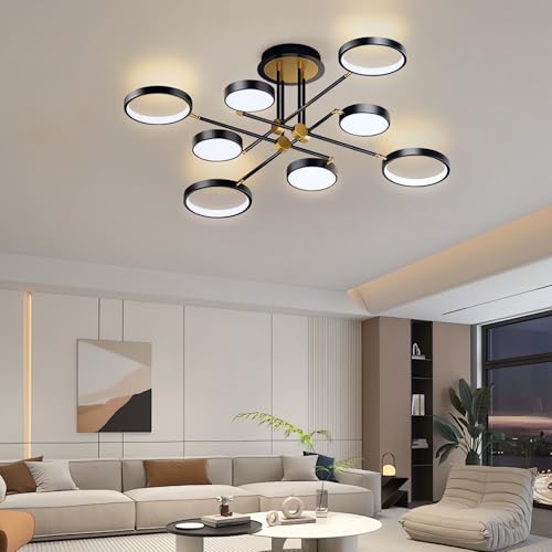 Plafonnier LED moderne dimmable 96W noir à 8 têtes pour salon