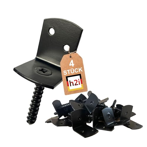 h2i Flechtzaunhalter | Stahl Schwarz pulverbeschichtet | 4 Stück | Flechtzaunbeschlag in L-Form aus Metall | rostfreie wetterfeste Zaunbefestigung für sicheren robusten und stabilen Stand