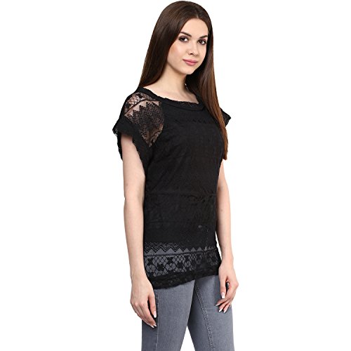 Image of mayra Women's Net Black Color Half Sleeve Top