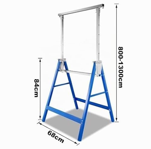 Miniatura 8 de Juego De 2 Caballetes De Trabajo Ajustables En Altura 81-130cm Capacidad De Carga 400kg Plegables De Acero Multifuncional Azul