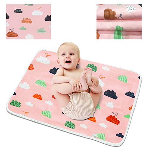 Image of Waterproof Diaper Changing Pad (23.6"x 29.5"), Entyle Washable Reusable Breathable Leak Proof Infant Mattress Pad Portable Travel Baby Changing Mat (Pink Clouds)