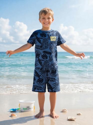 Toddler Boy Summer Outfits Clothes, Kids Boys Short Sleeve Cotton T-Shirt and Shorts Clothing Sets 2-7T (5-6 Years, Hawaiian style) — view 3
