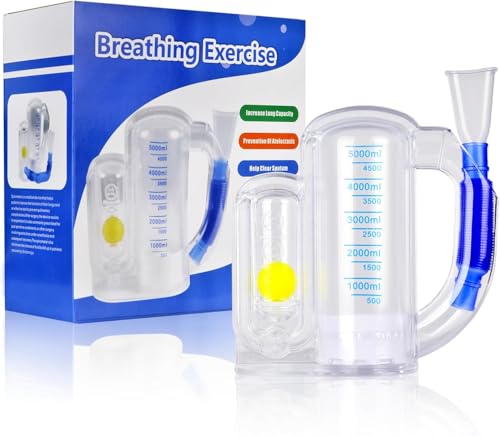Incentive Spirometer Adult Lung Trainer Breathing Trainer - 5000ML Inhale Volume Measurement Equipped with Ball Flow Rate Indicator & Scale Indicator