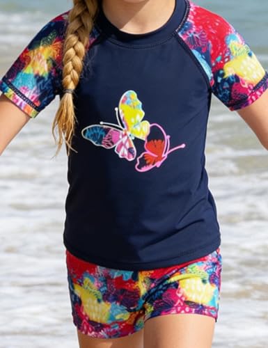 Image of PHIBEE Girls' Short Sleeve Rash Guard Set UPF 50+ Sun Protection Two-Piece Swimwear