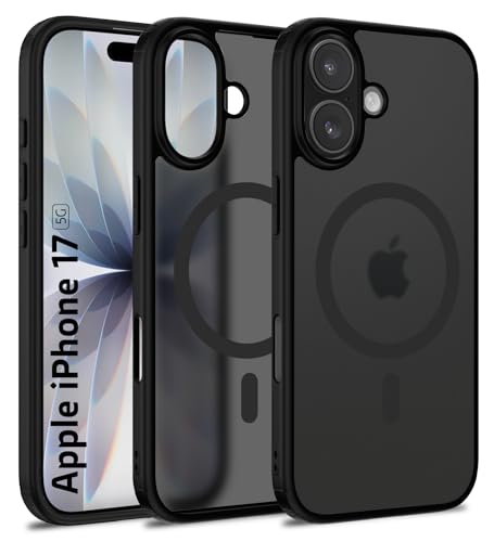 Image of Golden Sand Rugged Frosted MagSnap Back Cover Case for iPhone 17 5G Compatible with MagSafe - Semi Transparent,Shockproof, Slim, Matte Grip, Strong Magnets (Space Black, TPU+PC)