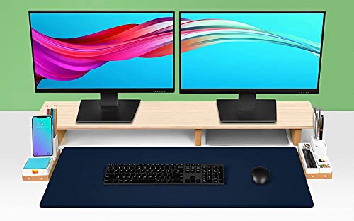 Image of Mouse Pad, Desk Mat, Large Leather Desk Pad, PU pad Waterproof Mouse Pad for Laptop, Office Table Protector Blotter Best Gifts (60 x 30 cm, Dark Blue)