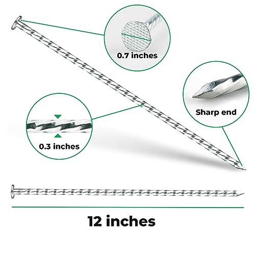 EISENSP 12-Inch Spiral Landscape Stakes, 25 Pcs Galvanized Metal Anchoring Spikes for Paver Edging, Artificial Turf, Weed Barrier, Bright Spike