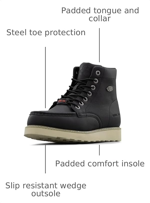 Lugz Men's Monterey Steel Toe Construction Boot, Black/Cream/Gum, 7.5 M by Lugz - Used condition - Image 3