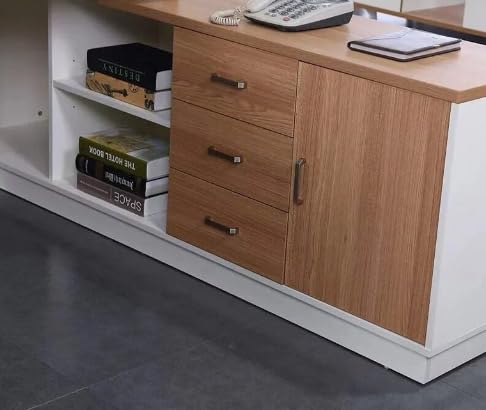Image of Director & Executive for Office Desk Made in Particle Board with 2 Drawer & Storage, Openable Shutter, Side Unit Working Table 5-Year Warranty & Free Assembly (SCL-445)