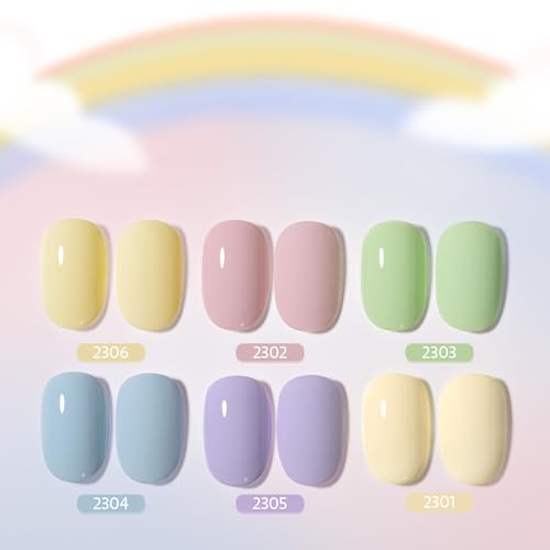 Image of GAOY Pastel Pink Blue Gel Nail Polish Set, 6 Colors Green Yellow Nude Spring Soak Off UV Light Cure Gel Polish Kit for Salon and Nail Art DIY at Home