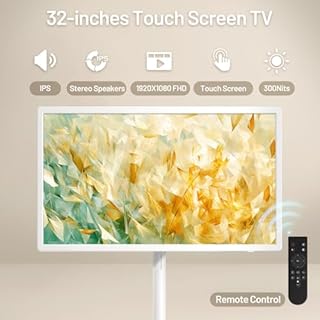 KEFEYA 32-Inch Portable TV with Touch Screen | 6GB RAM + 128GB Storage | 1080P Full HD Portable Monitor with Built-in 8-Hour Battery | Android 13 OS | Rolling TV on Wheels | Remote Control