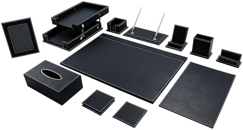 Leather Desk Set, 13-Piece All-in-One – Executive Desk Accessorie...