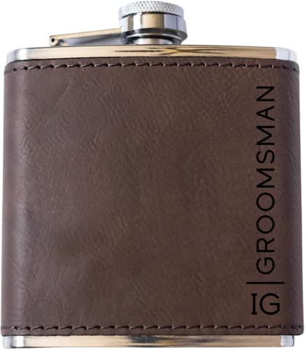 Personalized Groomsman Wedding Flask. Customized Engraved Leatherette Flask. Best Man Flask. Engraved Groomsman Flask (Dark Brown) #TOP5
