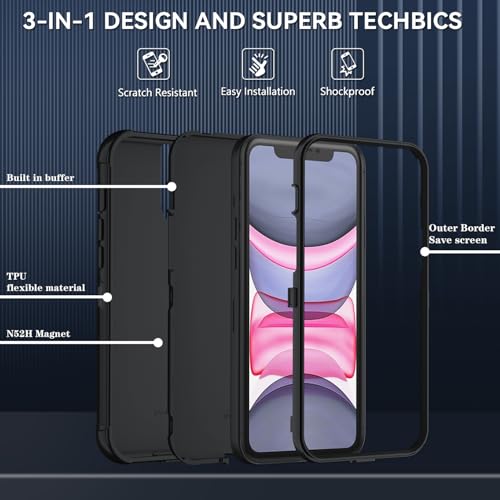 Image of SunStory Compatible with iPhone 11 Case with HD Screen Protector, 3-Layer Heavy Duty Full-Body Cover,3 in 1 Hybrid Protective Case for iPhone 11 6.1 inch,Black