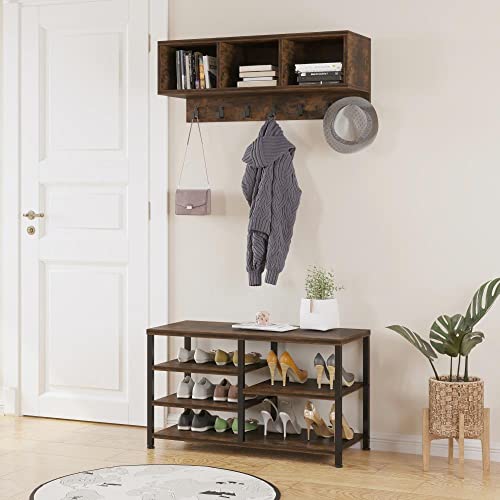 Industrial Multifunctional Furniture Set With Storage Bench Shoe Organizer And Coat Tree - Perfect Hallway Decor With A 5-In-1 Design For Entryway Brown Finish #TOP5