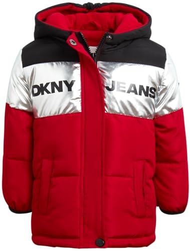 DKNY Baby Boys\' Winter Jacket - Quilted Fleece Lined Puffer Parka Coat - Heavyweight Winter Coat for Infants (Sizes: 12M-24M), Cherry Red