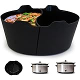 Magikichen Silicone Crock pot Liners,Slow Cooker Liners,6-7 Quart Oval Reusable Crock pot Divider Insert,BPA-Free, Dishwasher Safe 2 in1(Black)