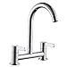 Price comparison product image Kitchen Sink Mixer Taps Hot Cold Dual Lever Monobloc Chrome Swivel Spout 1/4 Turn Deck Mounted Kitchen Taps with UK Standard Fittings (Silver)