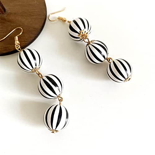 Unique Handmade Lightweight Long Three Nature Wooden Beaded Ball Dangle Drop Earrings Tribal Ethnic Vintage Bohemian Wood Chain Earring for Women Statement Jewelry Gifts3