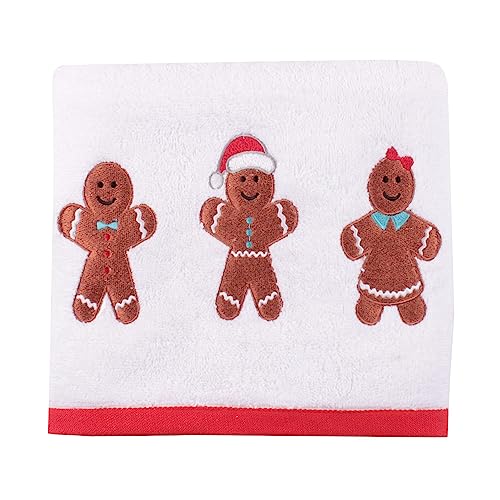 Fusion - Gingerbread Man Hand Towels 2 Pack (50 x 90cm) - Soft Fluffy 100% Cotton - Embroidery Gingerbread Hand Towels - Christmas Bathroom Towels