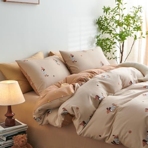 Tospass Baumwolle Bettwäsche 135x200 Dackel Khaki Bunt Dachshund Bettwäsche-Sets Mädchen Aesthetic Kinderbettwäsche ÖKO-TEX Deckenbezug 1 Bettbezug mit Reißverschluss und 1 Kissenbezug 80x80cm