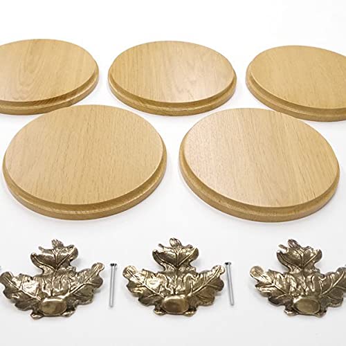 GTK Oferta 5 placas de cuña redondas de roble claro AF 17 cm, tabla cuña, tabla de especias, letrero para trofeos con 5 hojas de roble, portada grande