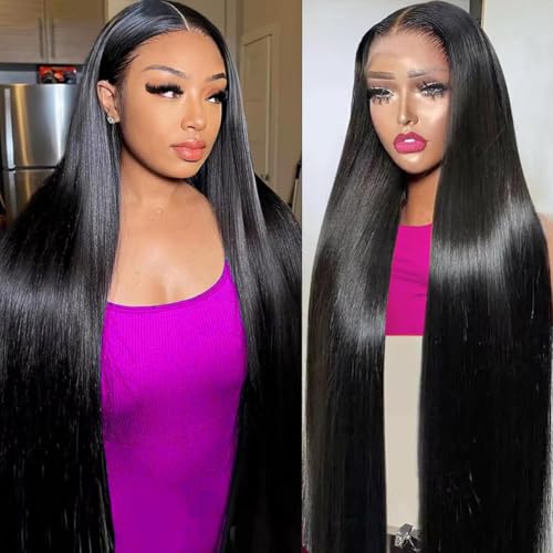 TTSMINS 20 Inch Straight Lace Front Wigs Human Hair 13x6 Lace Frontal Wigs for Women 180 Density HD Glueless Lace Front Wigs Pre Plucked with Baby Hair Natural Black Color