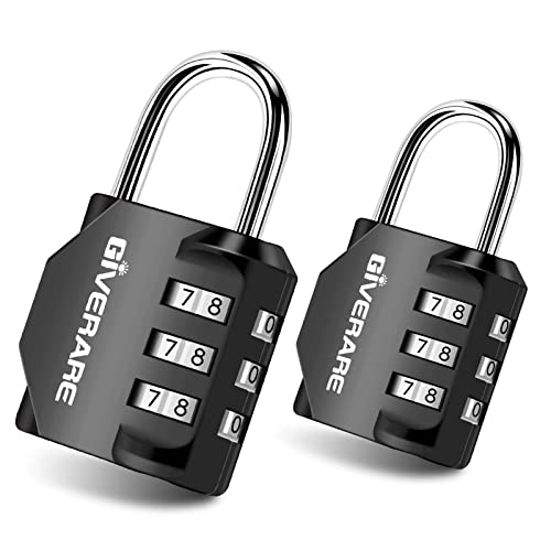 Giverare 2 Pack Combination Lock, 3-Digit Padlock Keyless, Resettable Luggage Locks For Backpack, Gym & School & Employee Locker, Weatherproof Travel Lock For Fence, Backyard Gate, Hasp, Case-Black #TOP17