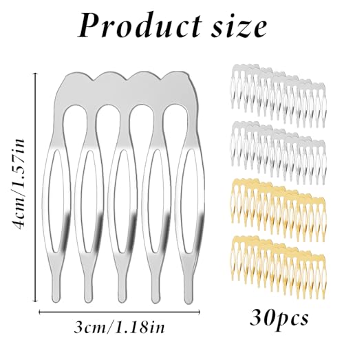 30 Peines Metálicos Laterales de 5 Dientes Dorado y Plateado miniatura 2