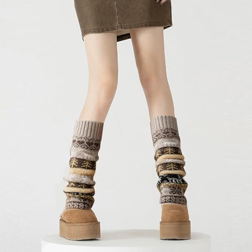 Image of Wool Leg Warmer for Women,Bohemian Knitted Ankle Warmers Winter Long Knit Boot Cuffs Socks for Women