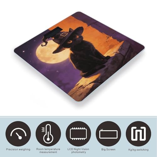 Báscula digital de baño con diseño gato negro y sombrero de bruja miniatura 3