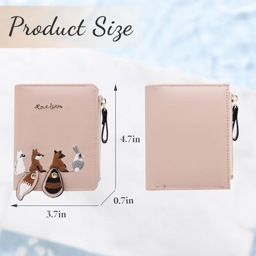 Women Wallet, PU Cute Credit Card Wallet with Zipper and Snap, Bi-fold Wallet with Embroidered Pattern for Traveling, Working(Green)3