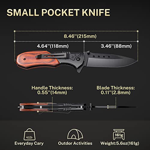 KEXMO Faca de bolso para homens, faca de bolso de madeira dobrável de 8,9 cm com clipe, alça de made
