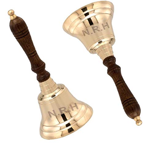 Collectible Brass Hand-bell With Brown Wooden Hand Bells Home Decor
