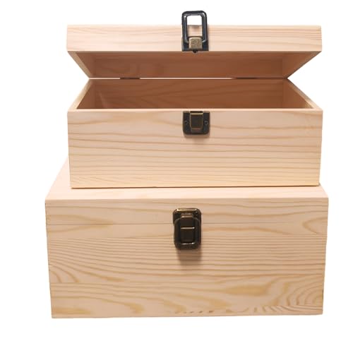 Image of 2 Pack Wooden Box with Hinged Lid & Compartments - Natural Craft Storage Organizer for Jewelry, Art Supplies, DIY Projects | Handmade Gift Box for Home
