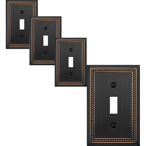 OKAWYC Single Toggle Light Switch Cover Belaire Beaded Metal Wall Plate, 4-Pack Aged Bronze 1 Gang, Oil Rubbed Bronze Light Switch Cover Decorative Wallplate, Durable