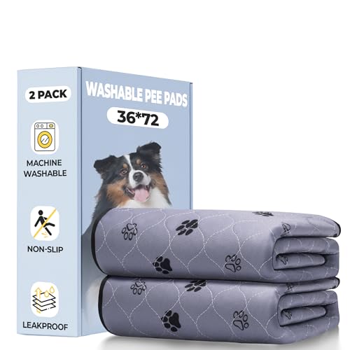 Fostanfly Washable Dog Pee Pads, Leakproof, 36''x72'' (3x6ft)-2 Pack, Gray