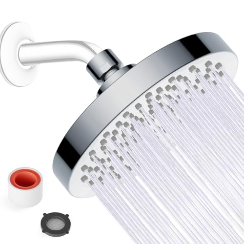 JINYOMFLY Doccia Alta Pressione, 15CM Soffione per Doccia Fisso, Soffione Doccia a Pioggia, Soffione Doccia Anticalcare con Autopulente Ugelli in Silicone, Cromo