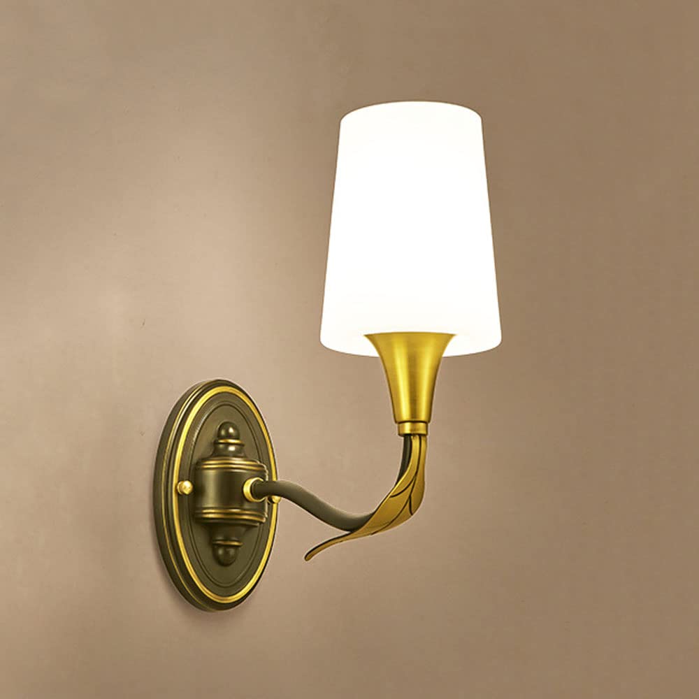 YNIYUJKL Wall Lamp, Glass Wall Sconce Black Wall Lighting Fixture V-Intage Wall Lamp, Copper Wall Mount Light Bedroom Bedside Decor Wall Lamps, Rustic Vanity Wall Sconces He