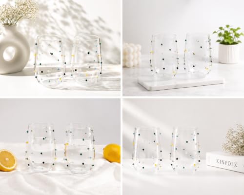 Image of Handcrafted Borosilicate Glass Water Glasses Set of 2 | Colorful Confetti Dot Juice Glasses | Drinking Glasses for Water, Juice, Cocktails & Mocktails | Modern Beverage Glasses