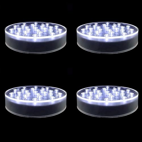 LARDUX Pack of 4 Led Light Base - 6 Inch Round Display Pedestal Light Stand Plate Flat for 3D Crystal Cube Glass Art Acrylic Statues - USB Charge or Battery Powered