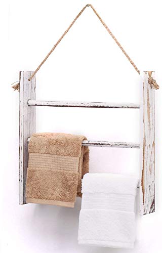 Ladder Hand Towel Rack for Bathroom, Blanket Ladders for The Living Room Hanging Blanket Ladder Rustic Decorative Ladder for Blankets Whitewashed Towel Ladder