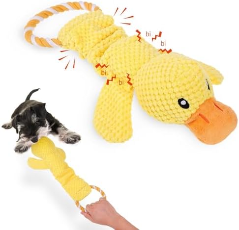 Squeaky Duck Dog Toys, Pull Interactive Plush Chew Toy with Crinkle Paper, Tug of War and Teeth Cleaning Duck Toys for Small Medium Large Dogs