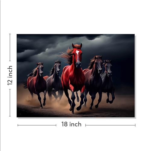 Image of Rangoli Seven Running Horses Wall Painting | Vastu-Inspired Canvas Art for Positive Energy | Framed 3D Artwork for Living Room, Office & Home Decor | Elegant Wall Decor Painting (12 x 18 Inch) (black)
