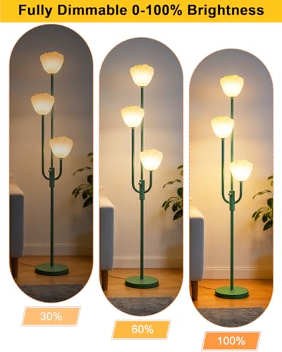 Image of Lightdot 66IN Flower Floor Lamp 3-Lights Vintage Floor Lamps with Bulbs Included for Wedding Party Modern Dimmable Green Standing Tall Lamp with 5Lbs Heavy Base for Living Room /Bedroom /Home Decor