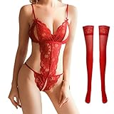 UYVPAER Sexy Strapse Damen Dessous Set, Offen Unterwäsche,Große Größen Erotische Unterwäsche, Spitzen Bodysuit Für Jubiläen Und Flitterwochen